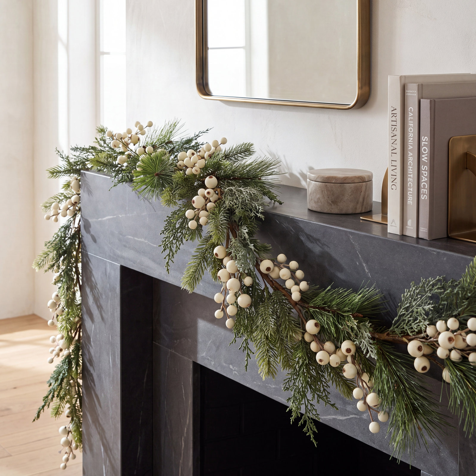 62" Winter Berry Christmas Garland, Green;White