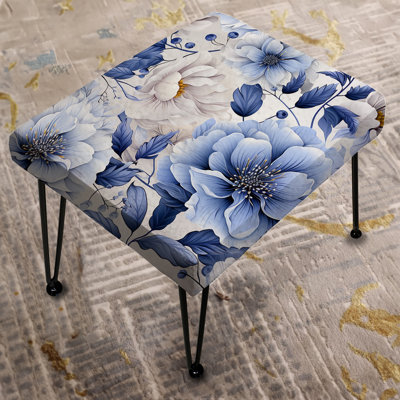 Artistic Blue Essence Floral Garden - Floral Rectangle Ottoman