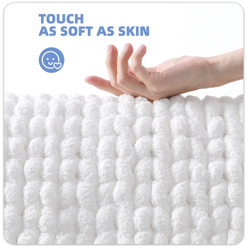 Droitwich Chenille Bath Rug, Single - 24" W x 59" L, White