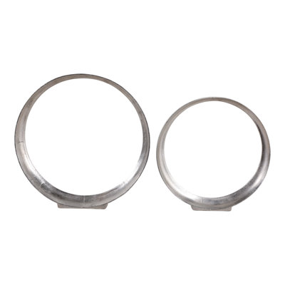 Contemporary Decorative Open Ring Metal Sculpture for Home Decor - Modern Decoration for Living Room - Silver