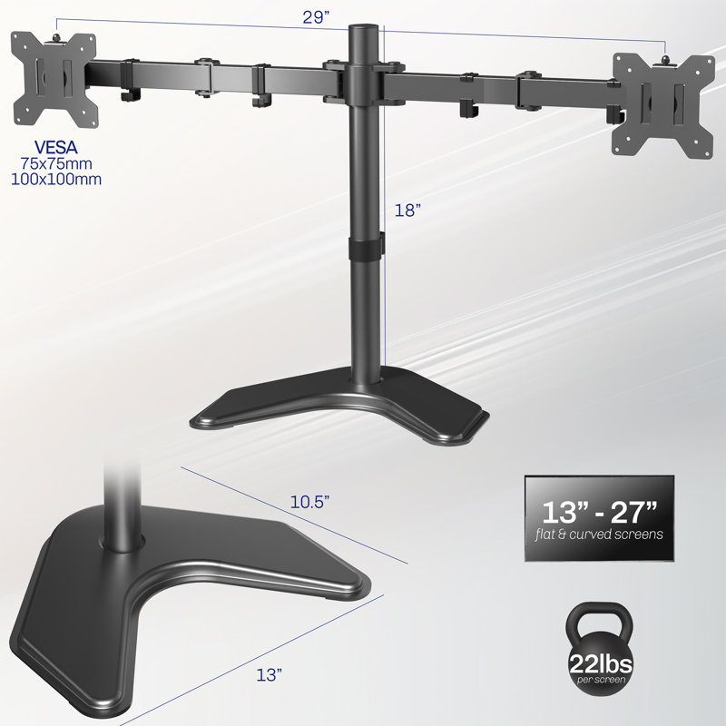 Black Adjustable Dual Monitor Desktop Stand with Cable Management