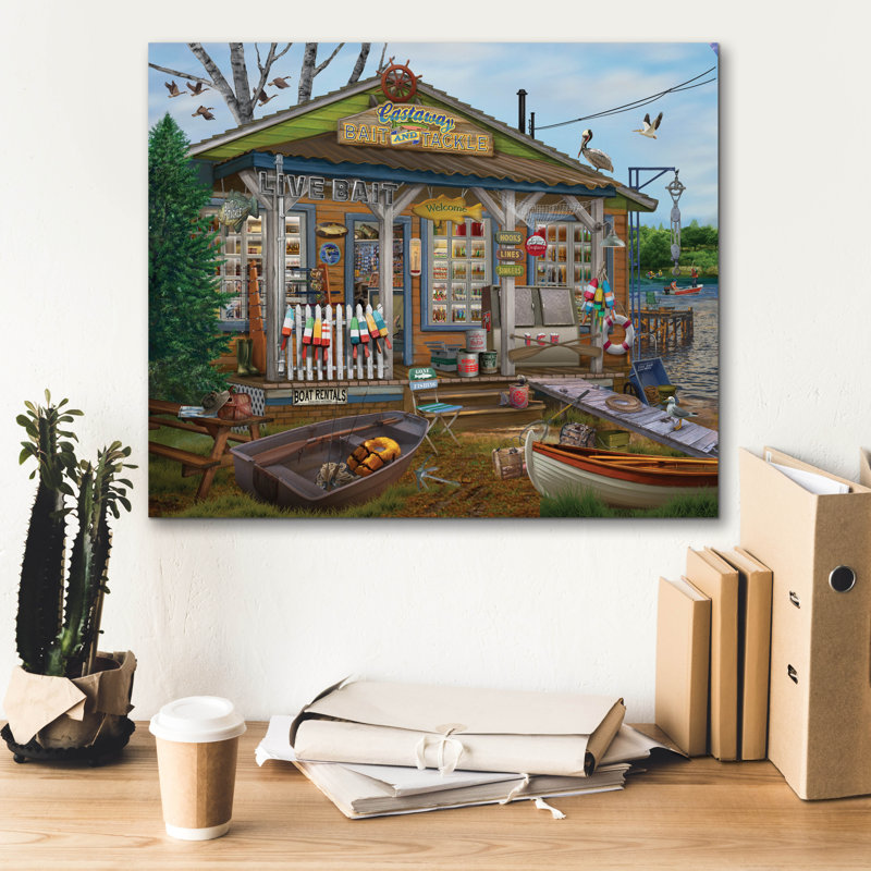 " Castaway Bait And Tackle " by Bigelow Illustrations, 20" H x 24" W x 0.75" D