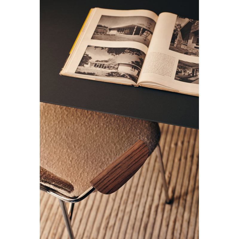 Co Upholstered Arm Chair, Dark Stained Oak, Bouclé 02 Acrylic, Chrome