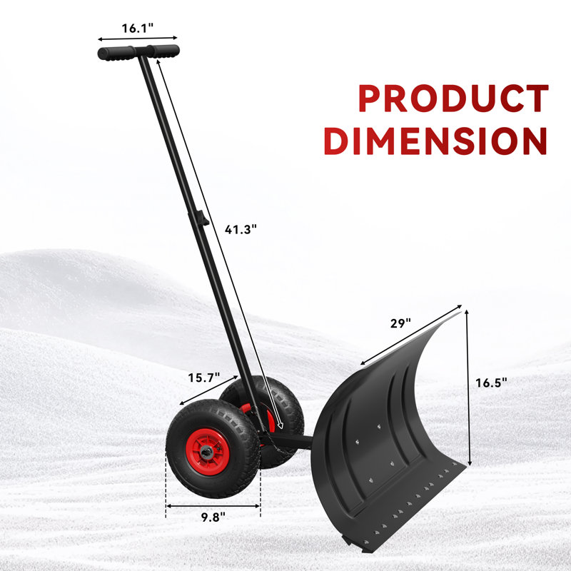 Pelle à neige sur roues robuste - déneigement sans effort avec angles réglables et fabrication en acier durable