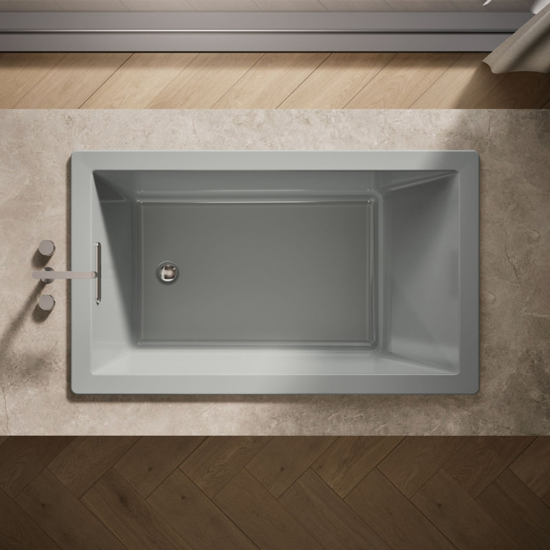 Underscore 60" x 36" Acrylic Drop-In or Undermount Soaking Bathtub with Integral Lumbar Support, Ice Grey