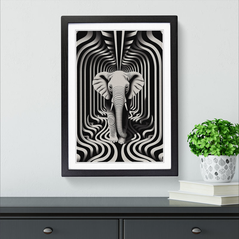 Elephant Op No.2 - Single Picture Frame Print on Wood, Black, 34cm H x 25cm W x 2cm D