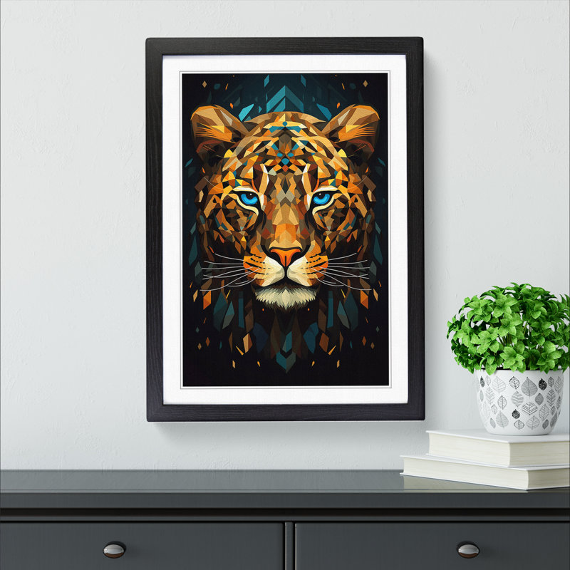 Leopard Geometric No.2 - Single Picture Frame Print on Wood, Black, 46cm H x 34cm W x 2cm D