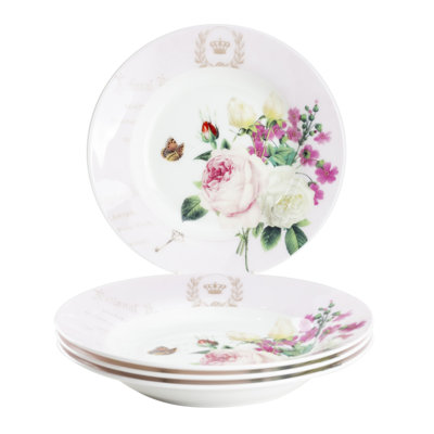 Bone China Rose Butterfly Garden 7.5-inch Salad/Soup Plates, set of 4