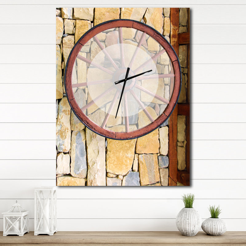Vieille roue de campagne en bois - Horloge murale rustique, H 32 po x l 24 po x P 1 po