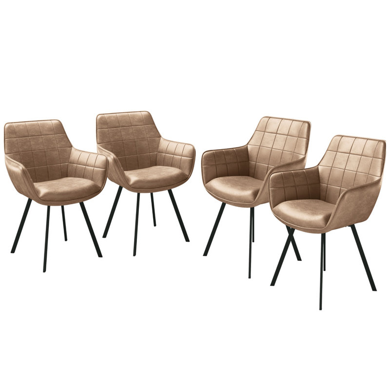 45.01cm H Upholstered Metal Dining Chairs in Leather, Cuoio