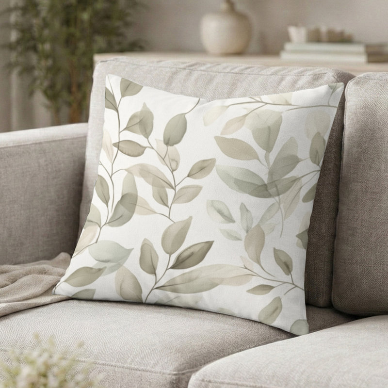 Coussin décoratif abstrait - Coussin scandinave à imprimé sauge, H 16 po x l 16 po