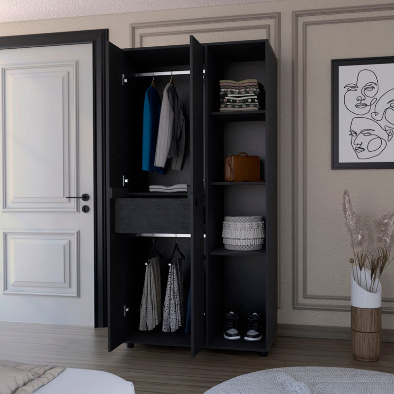 Black 1-Drawer Armoire Closet, Black