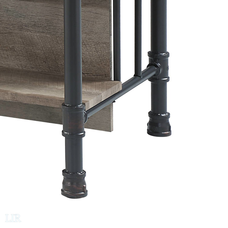 Table à hauteur de comptoir Edina en chêne antique et finition sable avec tablettes durables et compartiments ouverts pour un rangement et un style améliorés