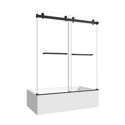 55 po x 60 po x H 60 po noir mat Installation porte réversible coulissante Baignoire de douche facile à installer, verre trempé 5/16 po (8MM) avec film antidéflagrant Nano