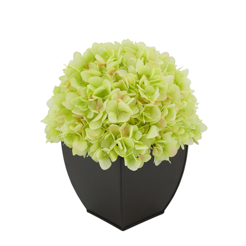 Fabric Hydrangea Arrangement in Pot, Black, Green