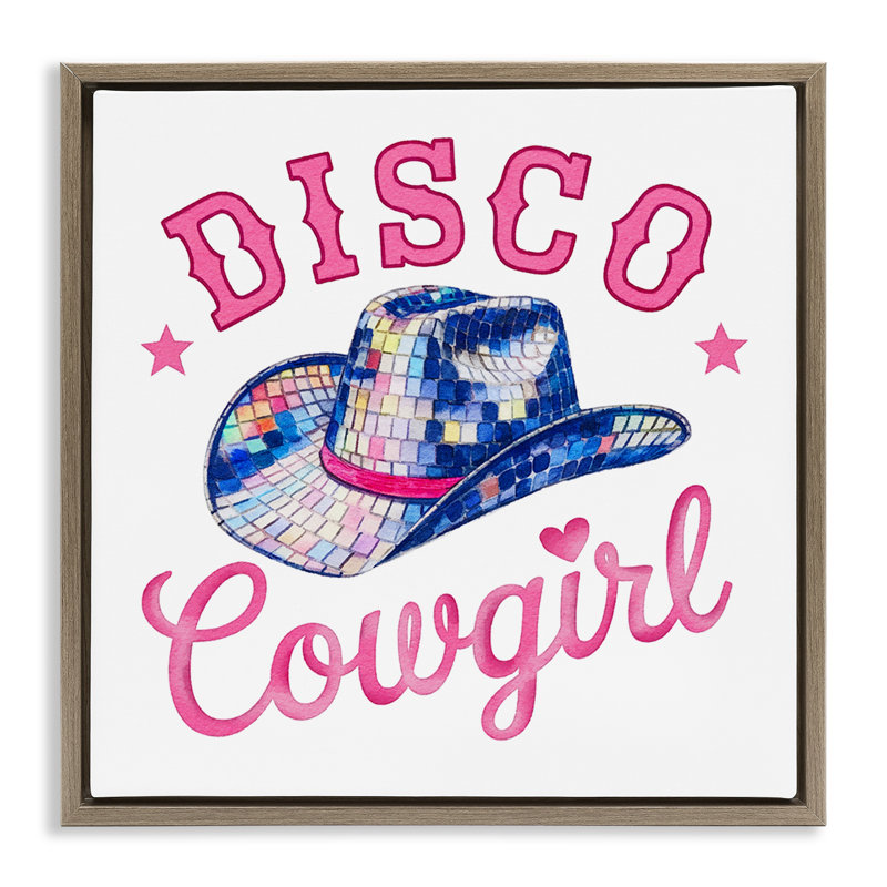 Cadre flottant Disco Cowgirl & Hat, design par Amanda Greenwood, H 25 po x l 25 po, Cadre flottant orme Montalcino