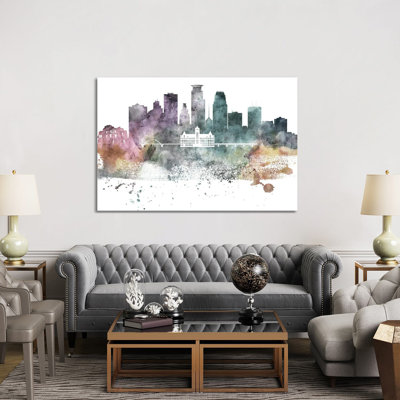 Minneapolis Pastel Skylines - Wrapped Canvas Painting