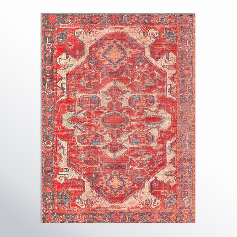 Tapis d'intérieur / extérieur oriental rouge Oliver, Rectangle 7 pi 6 po x 9 pi 6 po