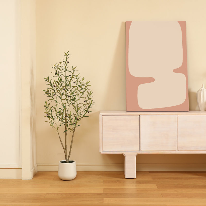 Faux olivier Adcock avec pot de fleurs ovale blanc, H 60 po x l 20 po x P 20 po