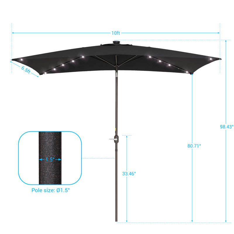 Parasol de marché rectangulaire éclairé 120 po x 78 po Dorando, Noir