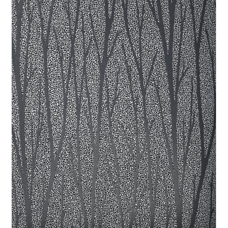 Rouleau de papier peint métallique L 33 pi x l 20,5 po Bouleau métallique, Satin noir / paillettes argentées