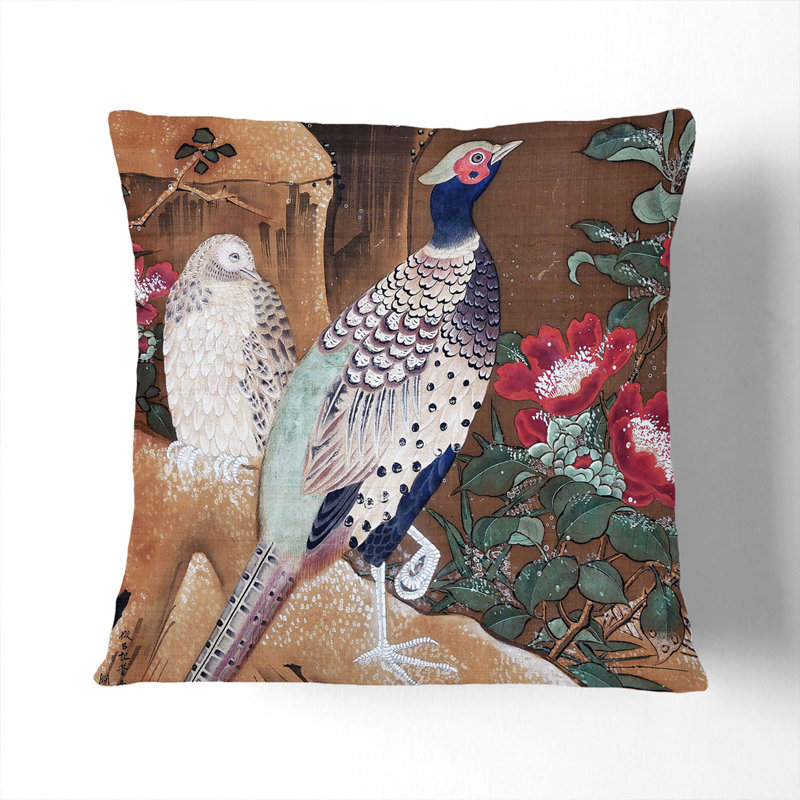 Pheasant by Ogata Tomin Cushion with Filling, 40cm H x 40cm W x 15cm D