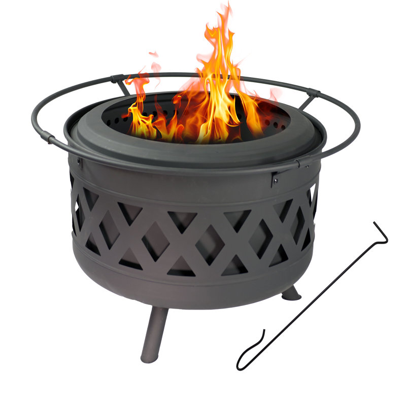 Karline 30" Round Wood-Burning Black Finish Steel Crossweave Smokeless Fire Pit