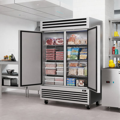 41.3 Cu. Ft. Commercial Stainless Steel 2-Door Reach-In Freezer, Upright Double Door Freezer for Restaurant Kitchen