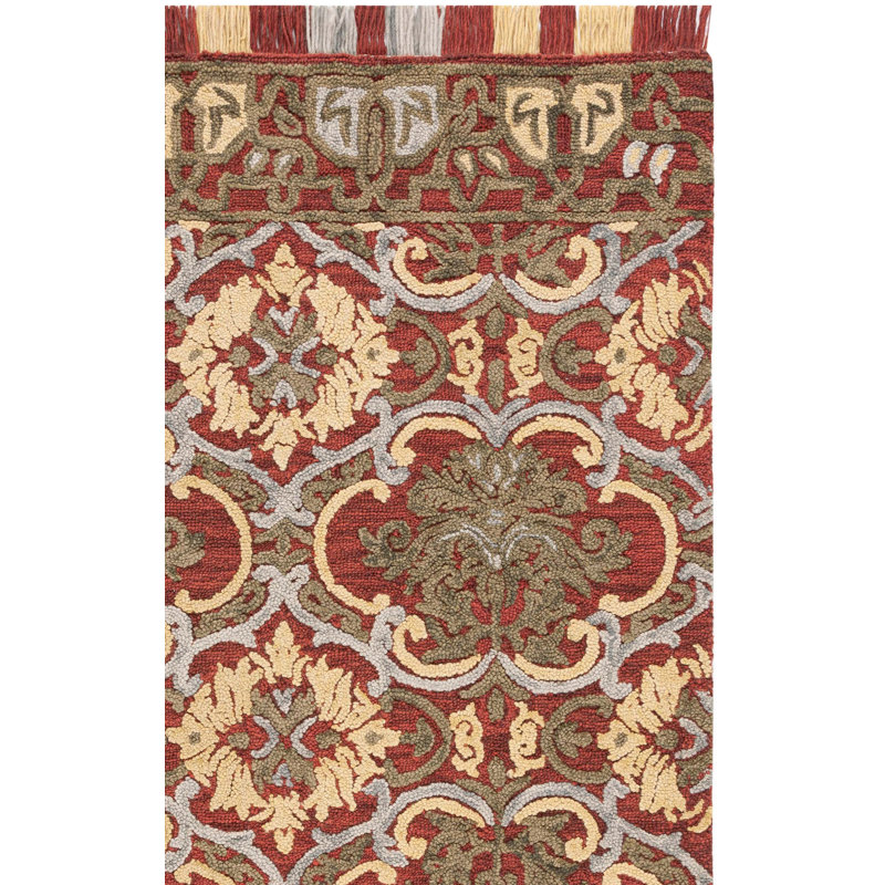 Blossom Tufted Wool/Cotton Performance Floral Rug in Gold/Red, Rectangle 5' x 8'