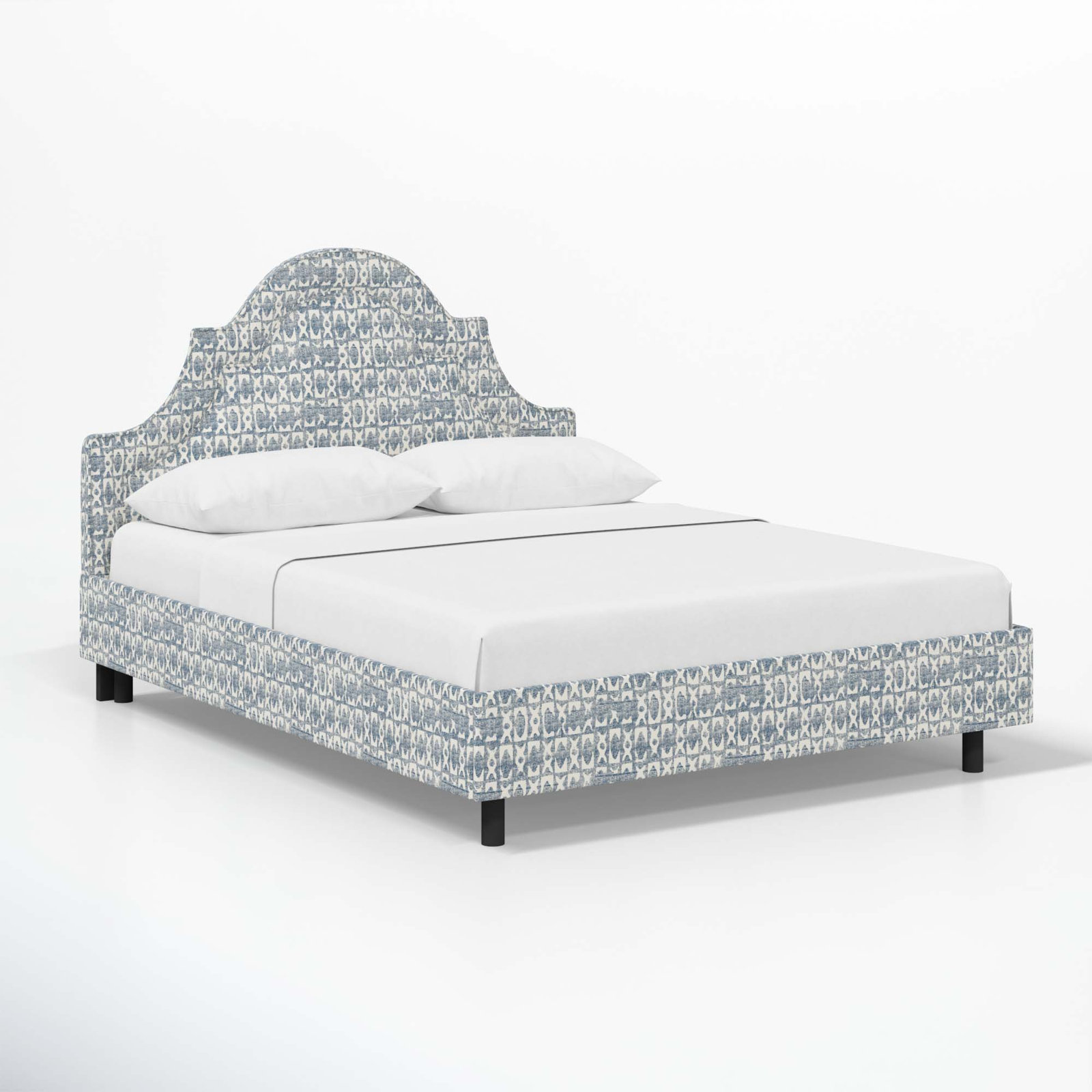Knipe Upholstered Scalloped Bed, King, Texture Block Blue