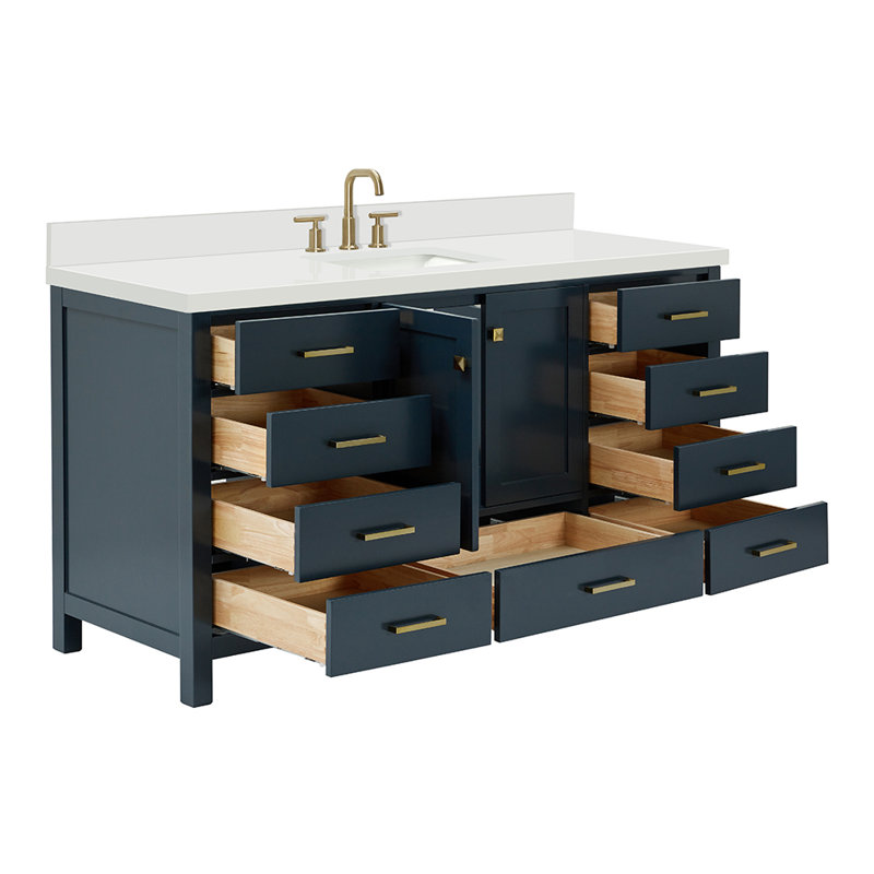 Meuble-lavabo simple 67 po avec dessus Cambridge, Bleu minuit, Rectangular