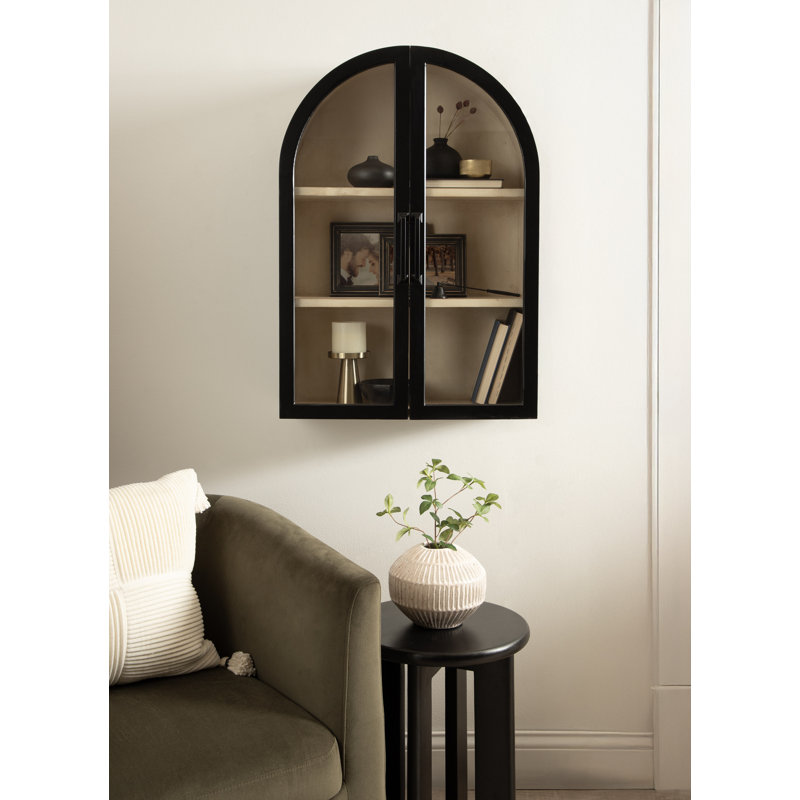 Armoire arquée en bois pour rangement mural, Noir / brun