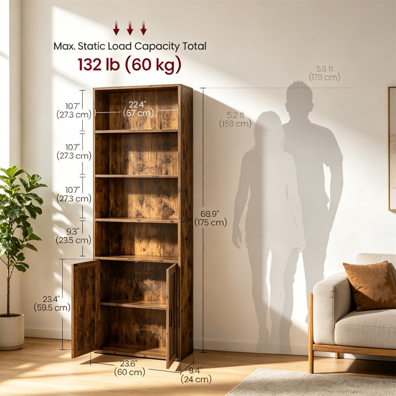 175 cm H x 60 cm W Bookcase, Rustic Brown