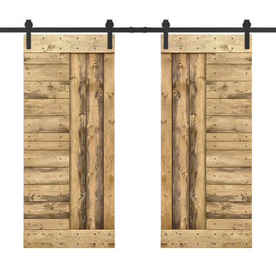 84'' Solid Wood Paneled Painted without Installation Hardware Kit Barn Door
