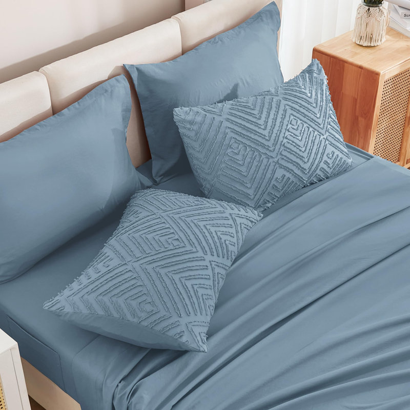 Andency Queen Size Comforter Set 7 Piece Grayish Blue - Bed in a Bag Queen Boho Lightweight Fluffy Tufted Bedding Sets with Comforter, Sheets, Pillowcases & Shams