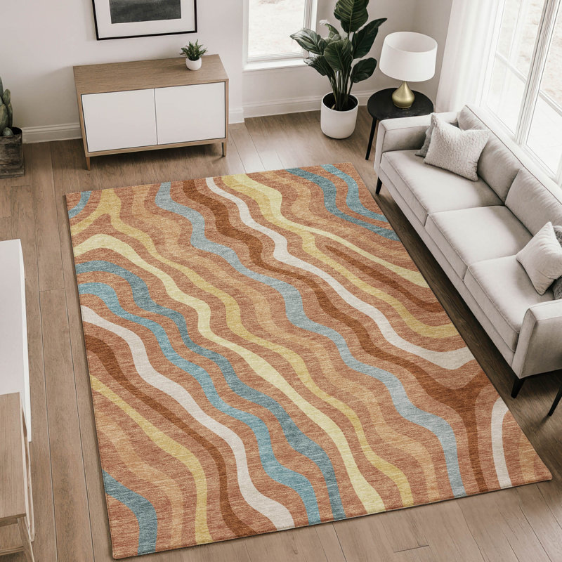 Tapis abstrait lavable à la machine Premium, Paprika, 10' x 14'