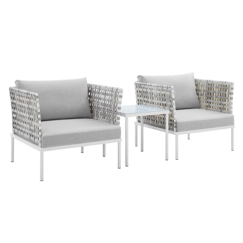 Ensemble de sièges de patio en aluminium 3 pièces Harmony, Gris Sunbrella, Taupe