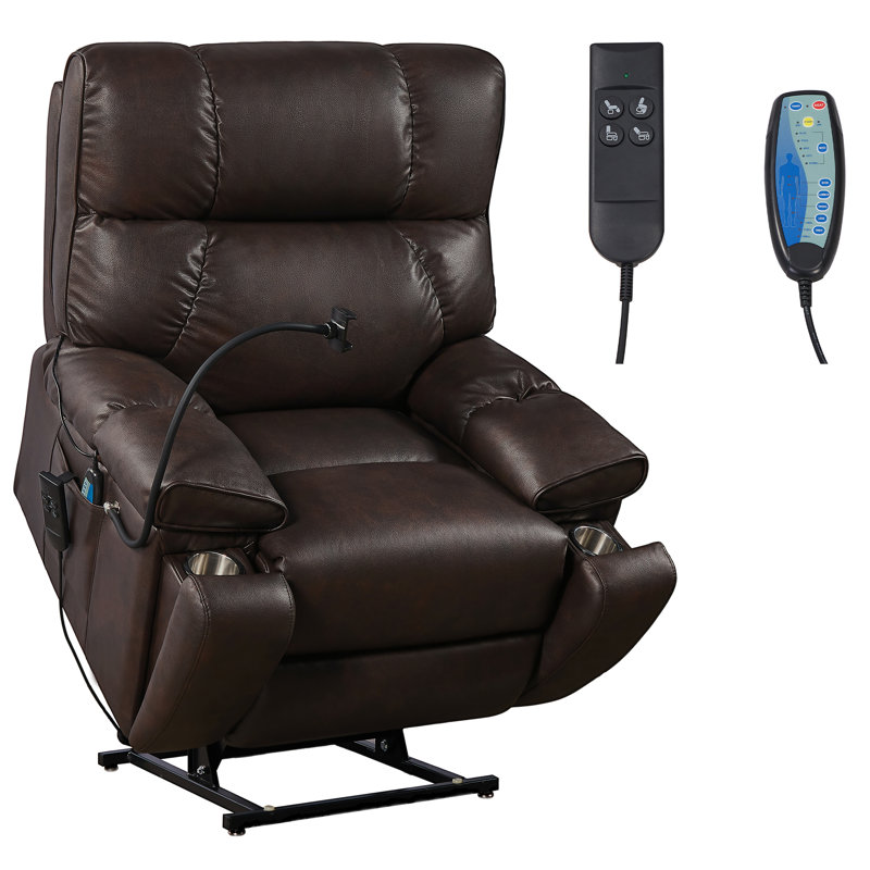 Fauteuil de massage inclinable électrique en similicuir, Similicuir brun