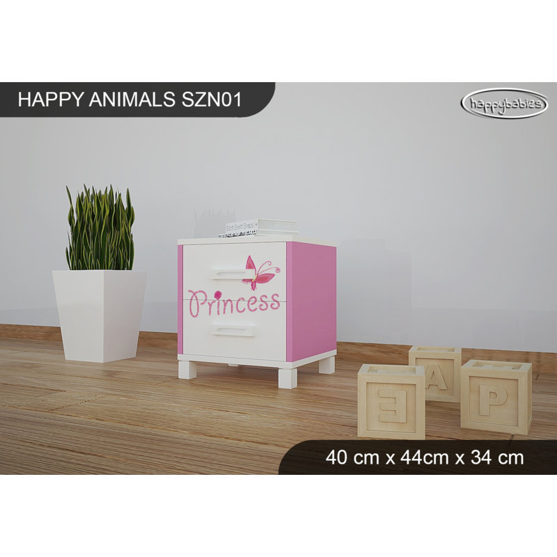 2 Drawer Nightstand, White/Pink