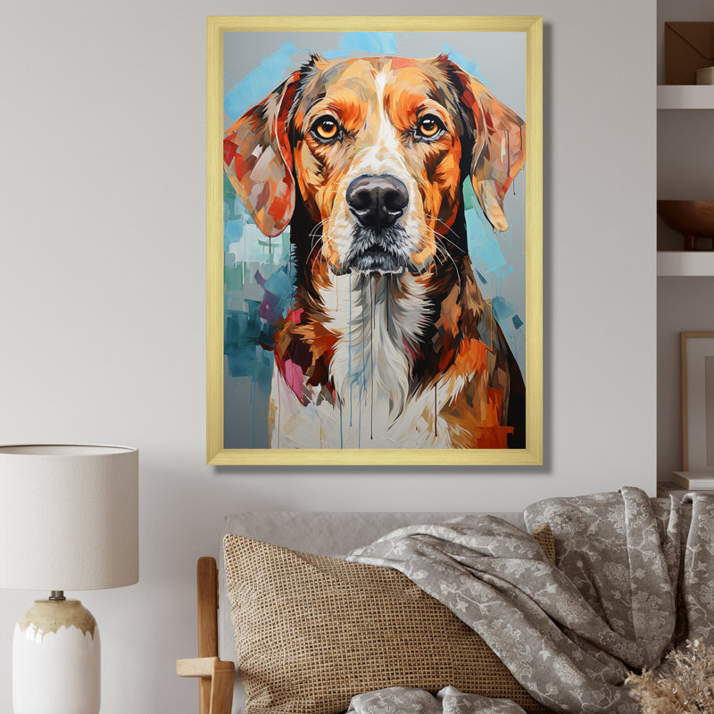 Beagle Bliss IV sur toile, H 32 po x l 16 po x P 1 po, Cadre doré simple
