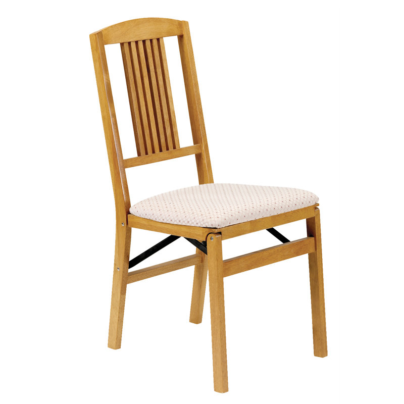 Oak Armless Folding Reception Chair with Upholstered Seat