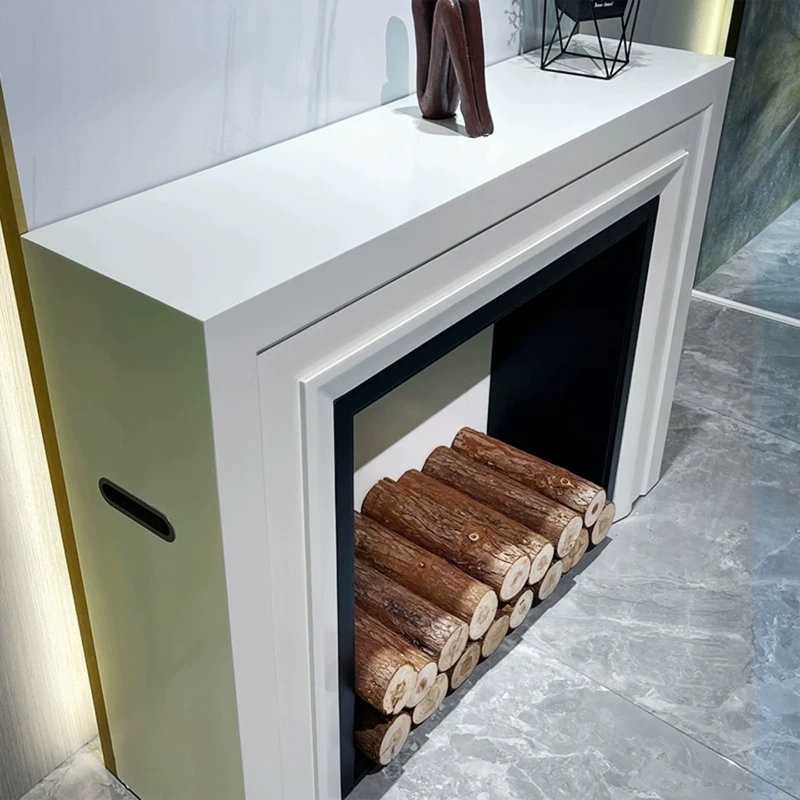 White Solid Wood Freestanding Fireplace