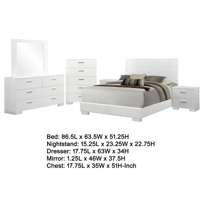 Ensemble de chambre à coucher avec miroir de commode 6 pièces Sok, Grand lit