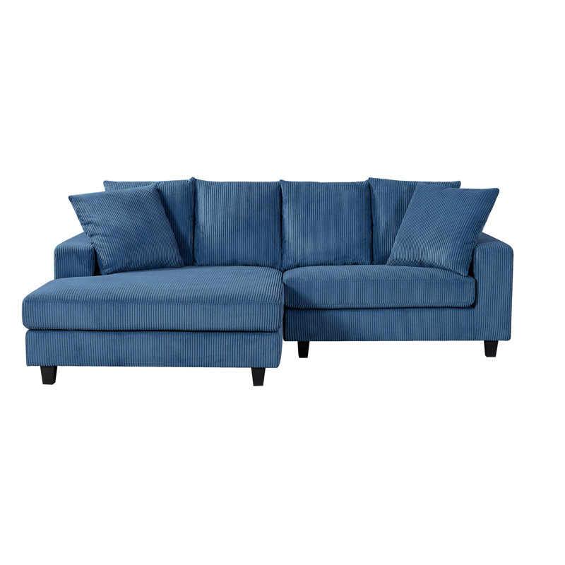 Amiin Corduroy L-Shaped Sectional, Left Hand Facing, Blue Corduroy