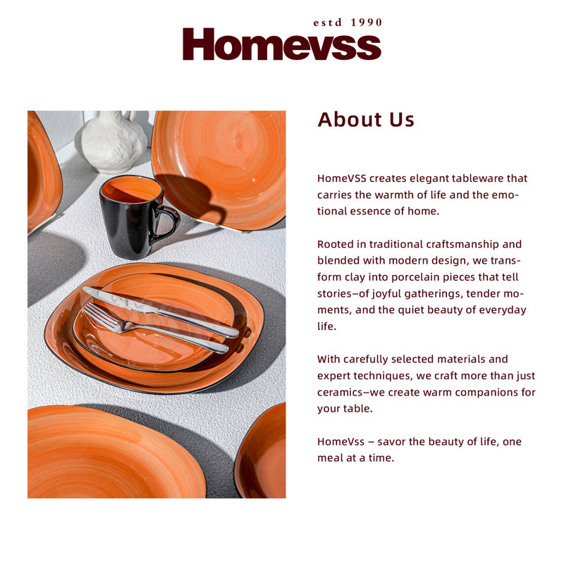 Service de table carré 16 pièces HomeVSS, Tourbillon orange
