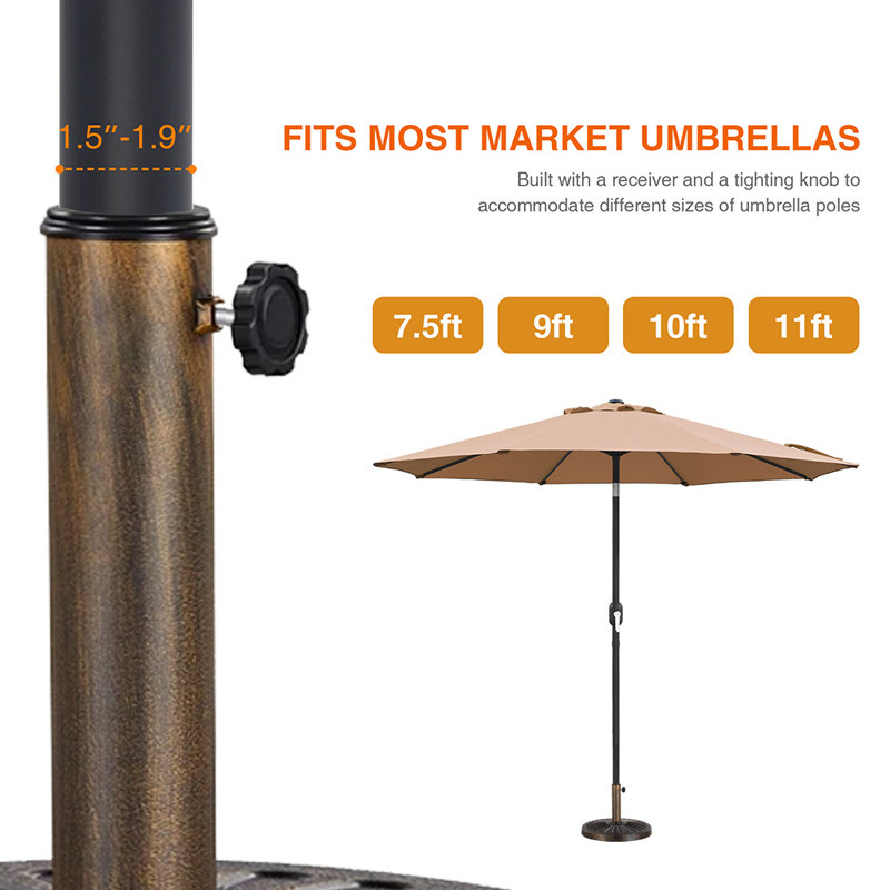 26,5 lb Base de parasol de patio, Brun