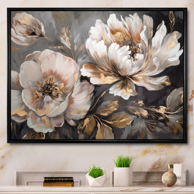 "White Grey Peony Blooms In Motion IV" - pivoines, art encadré