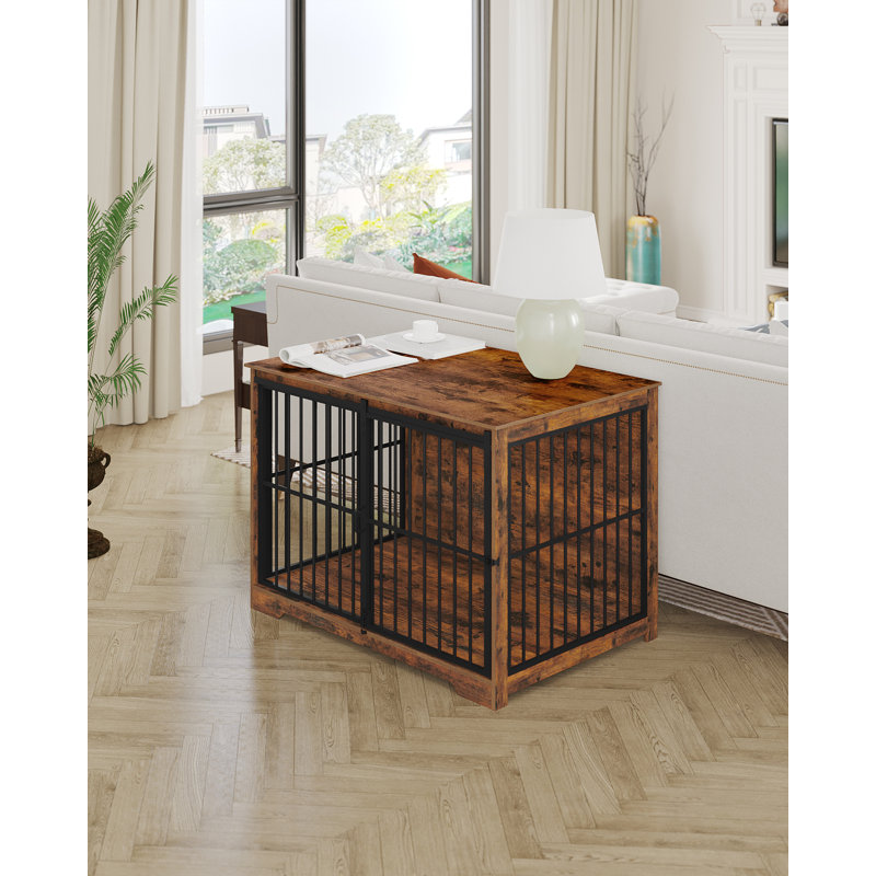 XL Large Dog Crate Furniture, Indoor Dog Kennel Furniture with Barn Door, Wooden Tall Dog Crate, Heavy Duty Dog Cage for Large Dogs, Side End Table, Anti-Chew