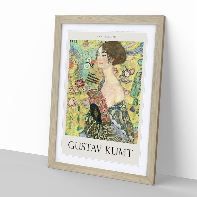 Lady with a Fan by Gustav Klimt - Picture Frame Art Prints, Oak Framed, 65cm H x 48cm W x 2cm D