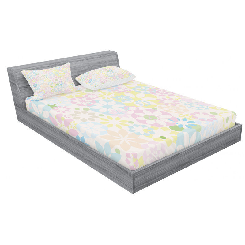 Microfiber Floral Fitted Sheet, Full Fitted Sheet with 2 Pillowcases